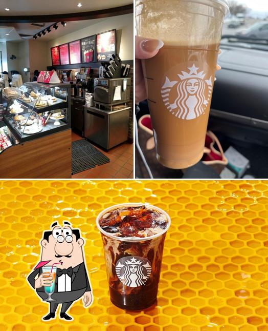 The photo of drink and food at Starbucks