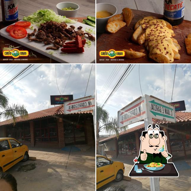 Among different things one can find food and exterior at Canta Ranas Karaoke Bar