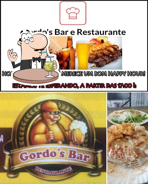 Esta é a ilustração apresentando bebida e comida no Gordo's Bar e Restaurante