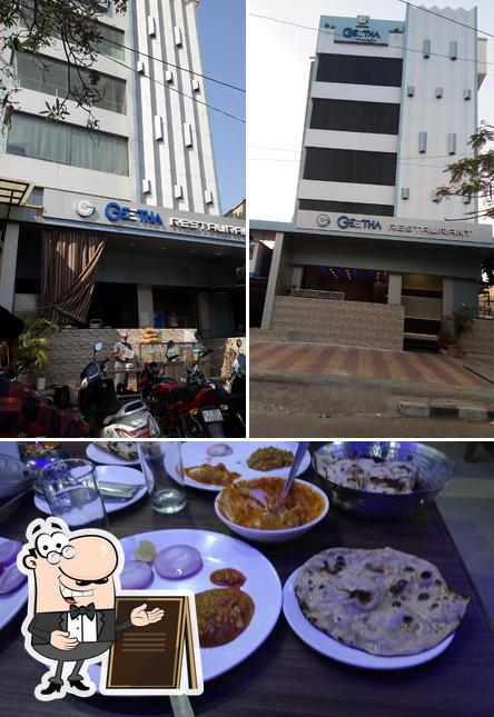 Check out the picture showing exterior and food at Geetha Restaurant