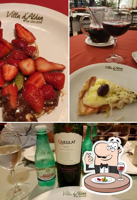 Это снимок, где изображены еда и напитки в Pizzaria Villa D'Aldea