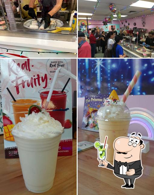Enjoy a drink at Rainbow Ribbons Rolled Ice Cream