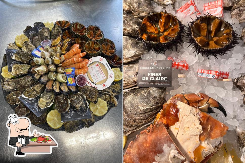 Les clients de Coquillages Claude Les Grandes Halles Du vieux Port peuvent déguster différents repas à base de fruits de mer