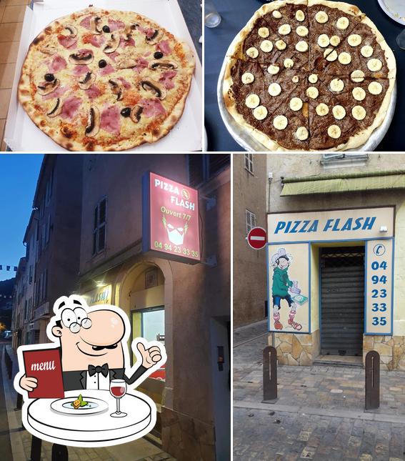 Parmi les différentes choses de la nourriture et la extérieur, une personne peut trouver sur Pizza Flash