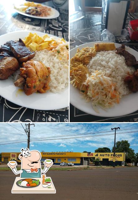 Confira a foto ilustrando comida e exterior a Restaurante Maranata