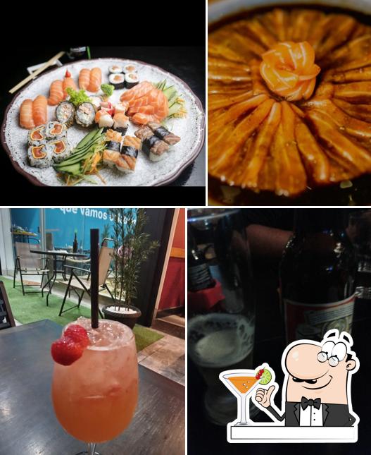 Dê uma olhada a foto mostrando bebida e comida no Sushi Japa Chan - Prado