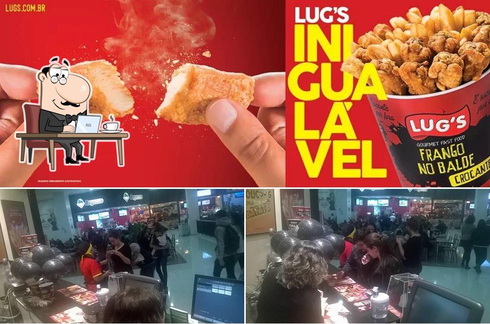 Esta é a ilustração mostrando interior e comida a Lug's Chicken Tasty & Batata Belga