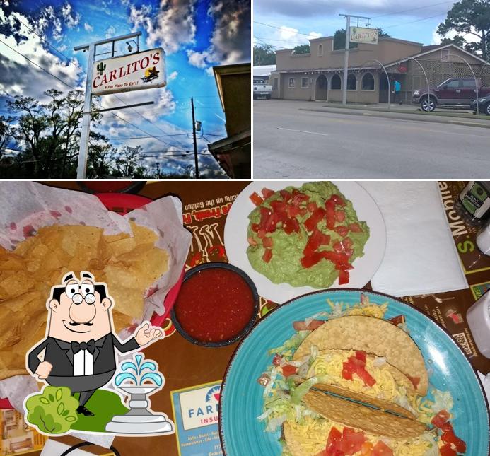 This is the image depicting exterior and food at Carlito's Mexican Restaurant