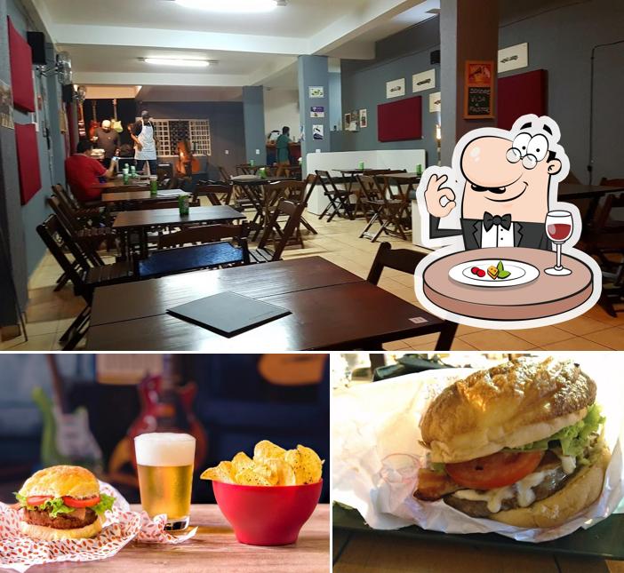 Confira a ilustração mostrando comida e interior no Zepelim | Burguer, Cerveja & Rock