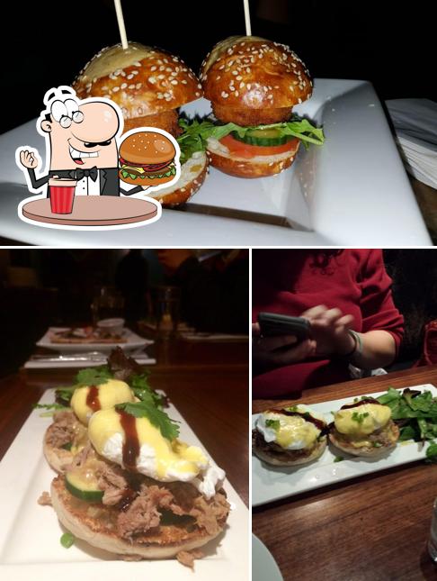 Get a burger at The Stand Comedy Club and Restaurant
