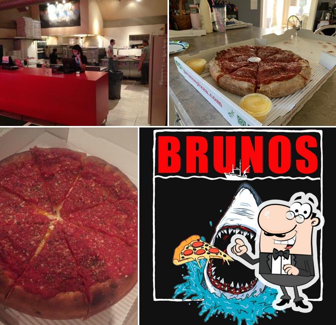 This is the picture depicting interior and food at Bruno's Pizza Osceola