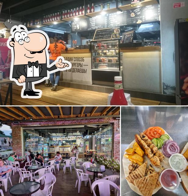 Take a look at the image displaying interior and food at New Burger