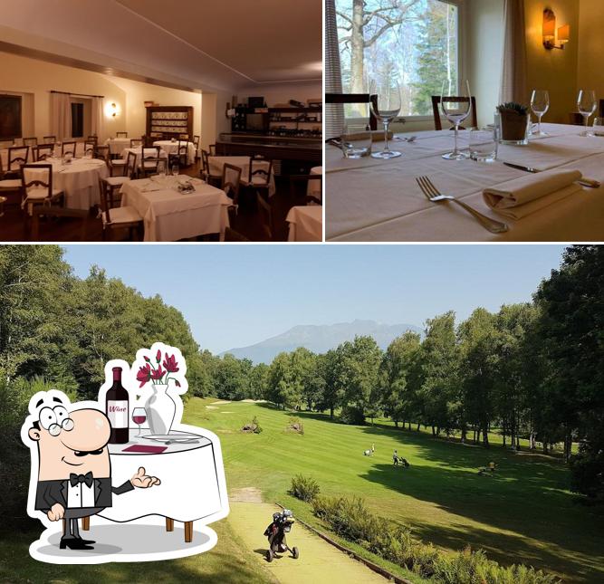 Aufnahme von esstisch und außen bei Ristorante Golf Hotel Le Betulle