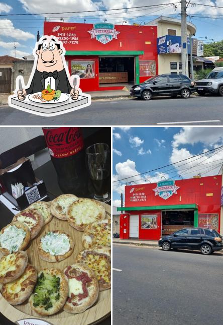 Entre diferentes coisas, comida e exterior podem ser encontrados a A Fábrica Pizzaria