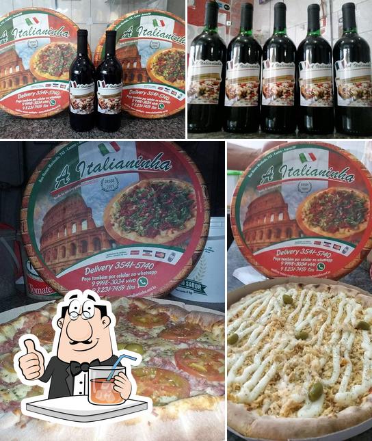 Entre diferentes coisas, bebida e comida podem ser encontrados a Pizzaria A Italianinha