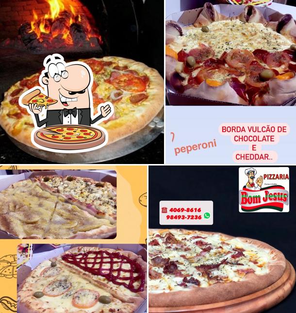 Escolha pizza no Pizzaria Bom Jesus