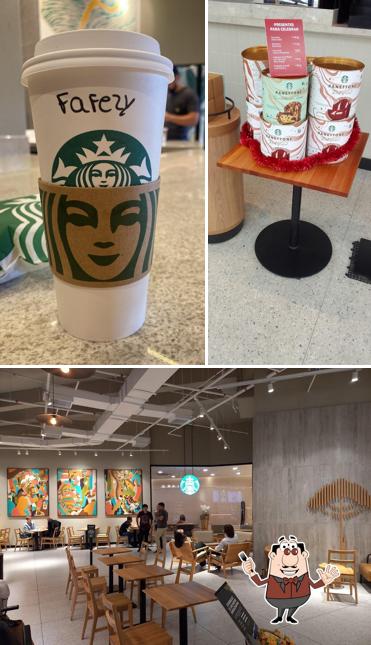 Confira a imagem apresentando comida e interior no Starbucks