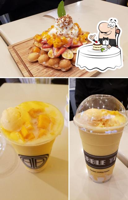 the bubble tea shop serves a selection of sweet dishes