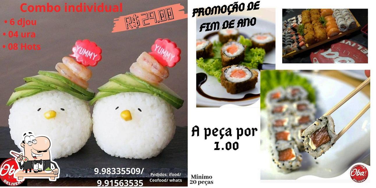 Rolos de sushi são disponibilizados no Oba Sushi