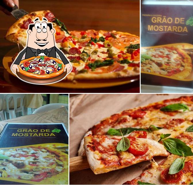 Experimente pizza no Pizzaria e Doceria Grão de Mostarda