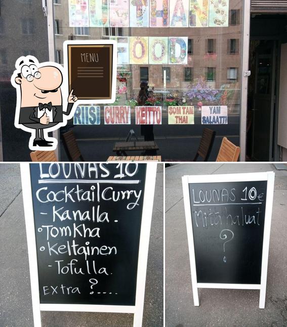 The restaurant's blackboard and interior