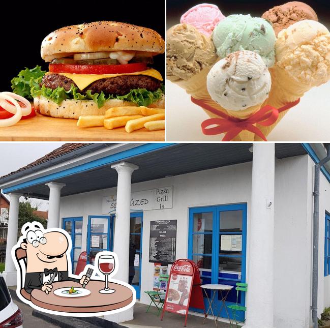 Estas son las imágenes que muestran comida y exterior en Søjlehuzed Pizza Grill & Is