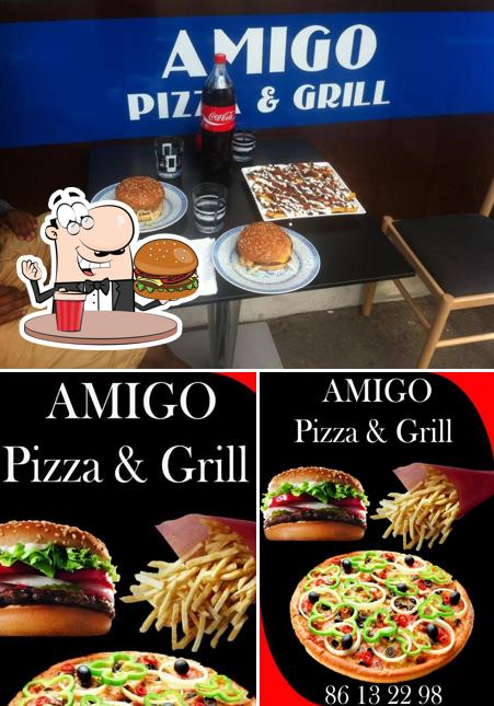 Bestellt einen Burger bei Amigo Pizza & Grill Århus