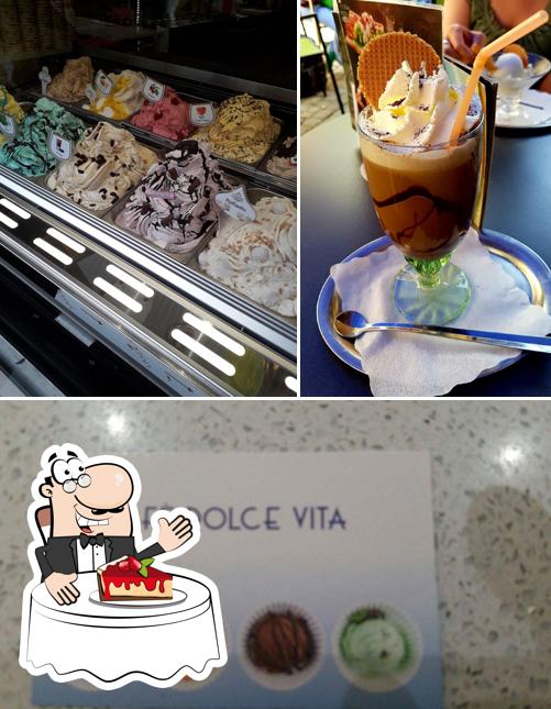 Eiscafé & Grillhaus Dolce Vita bietet eine Mehrzahl von Süßspeisen