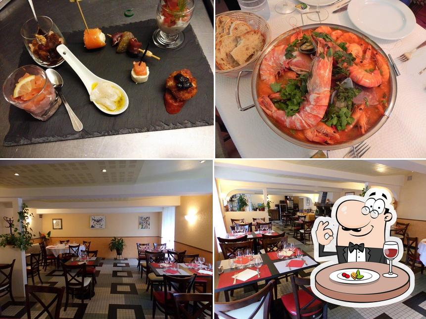 Take a look at the photo depicting food and interior at Hôtel Restaurant de la Gare