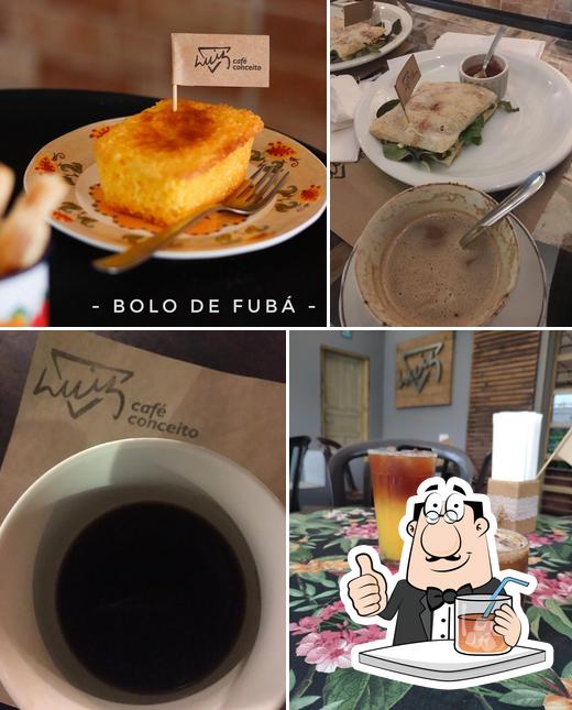 Esta é a foto mostrando bebida e comida no Luiz Café Conceito