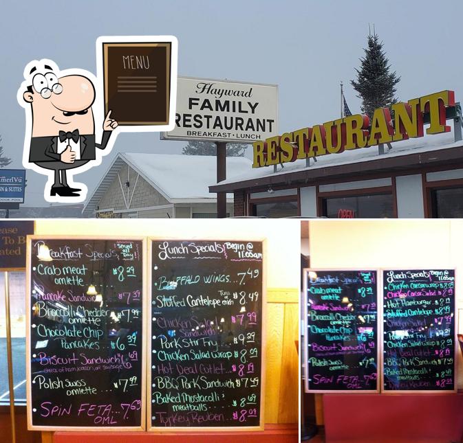 Among various things one can find blackboard and exterior at Hayward Family Restaurant