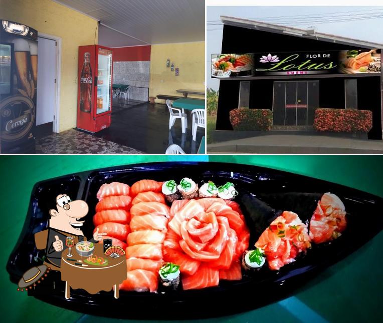 O Flor de lotus sushi se destaca pelo comida e interior