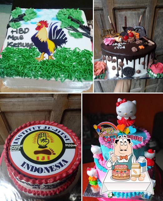 Rooster with birthday cake in a party theme