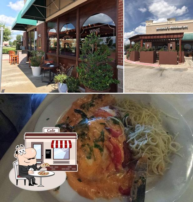Take a look at the image showing exterior and food at Antonia's Restaurant