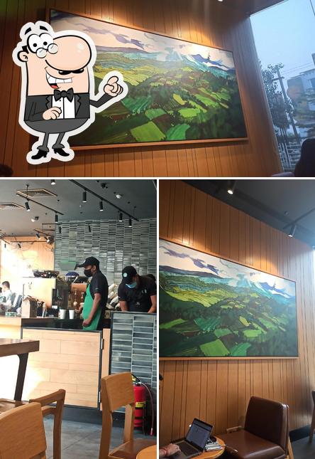 The interior of Starbucks Coffee