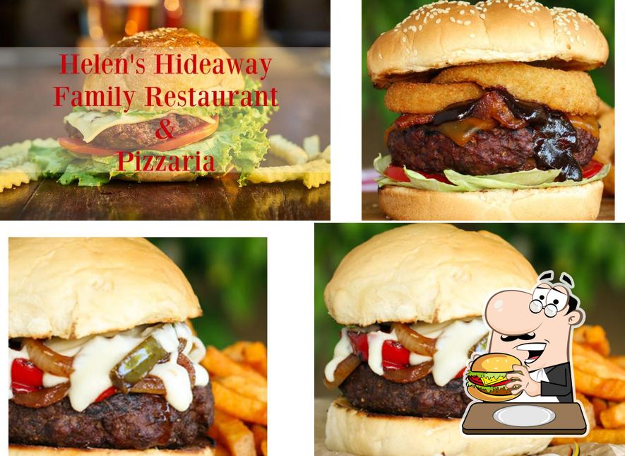 Pide una hamburguesa en Helen's Hideaway Restaurant
