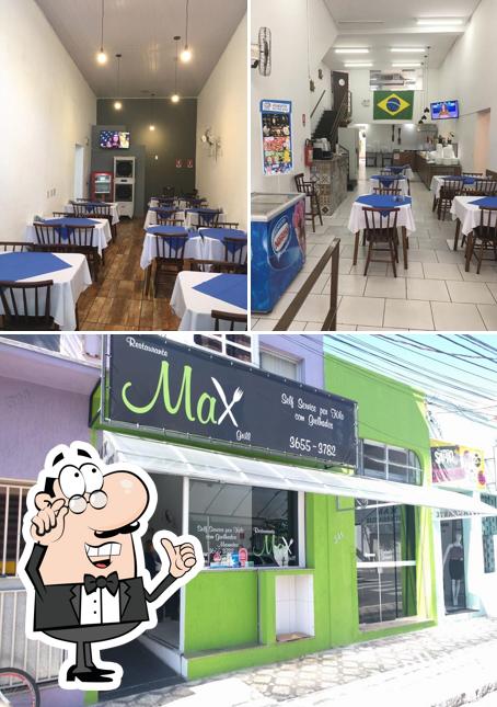 A ilustração do Restaurante Max Grill’s interior e exterior