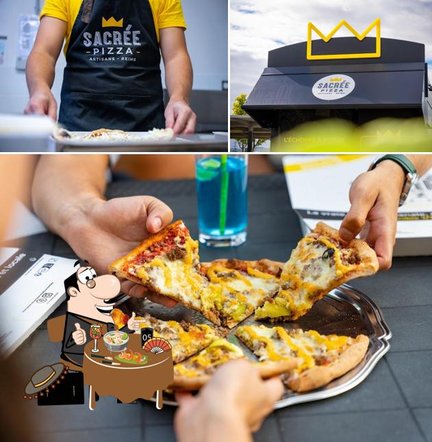 Vérifiez la photo indiquant la nourriture et extérieur concernant Sacrée Pizza