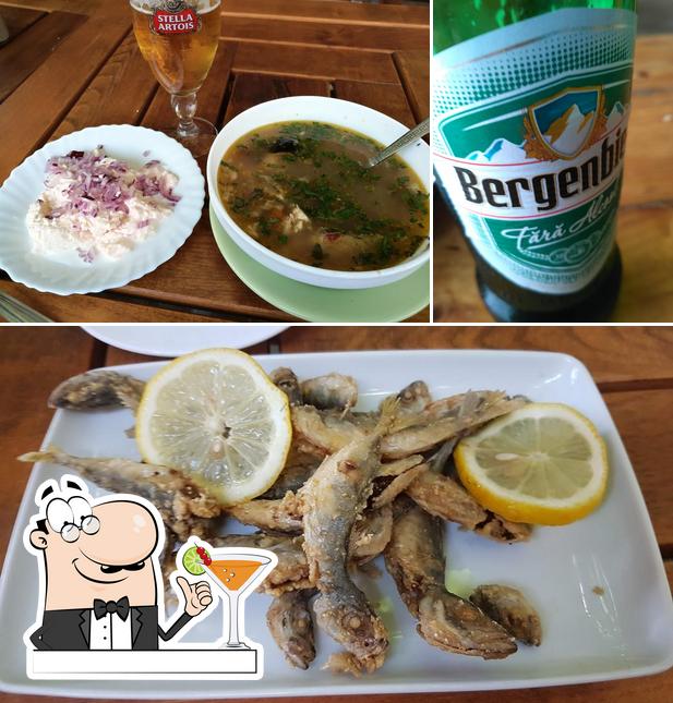 The image of drink and seafood at Black sea La Petya