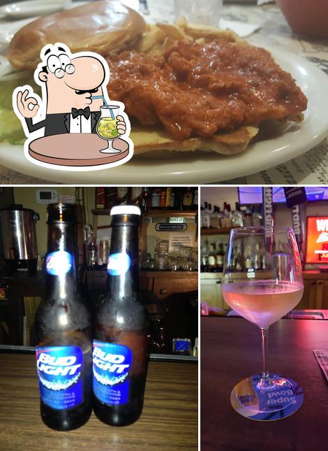 This is the picture showing drink and burger at Piccolo's Bar