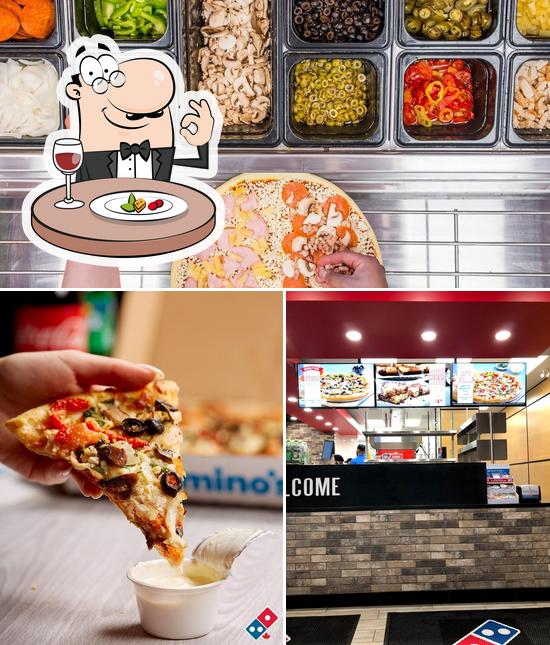 Voici la photo indiquant la nourriture et intérieur sur Domino's Pizza