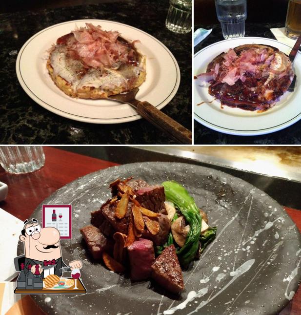 Tómate un plato con carne en Okonomiyaki Chibo Restaurant