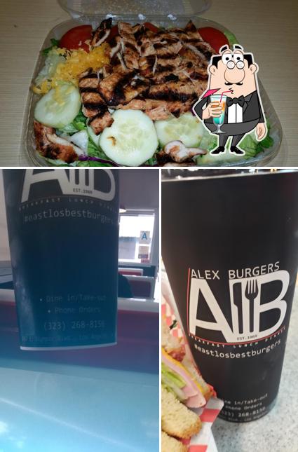 This is the image showing drink and food at Alex Burgers