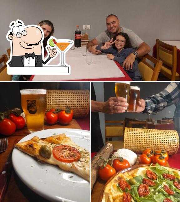 Entre diversos coisas, bebida e mesa de jantar podem ser encontrados a Cantinho dos Amigos Restaurante e Pizzaria