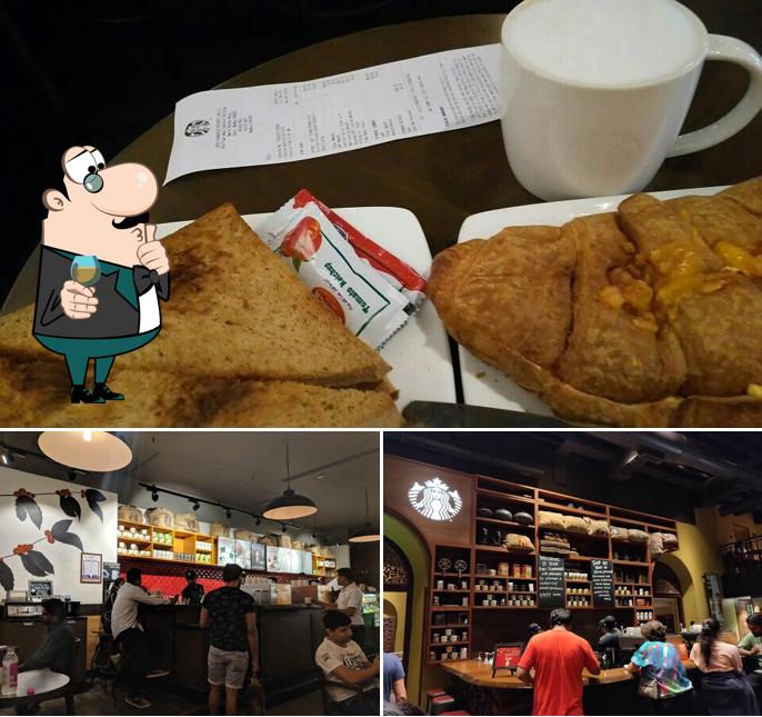 The picture of bar counter and food at Starbucks