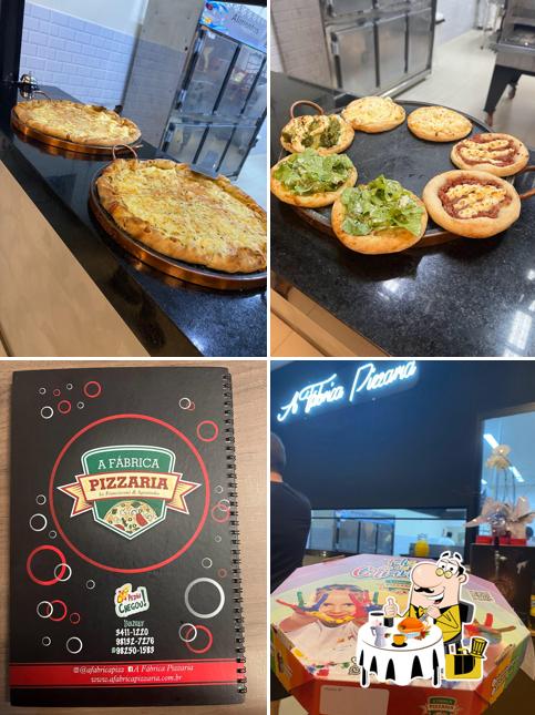 Entre diversos coisas, comida e interior podem ser encontrados a A Fábrica Pizzaria