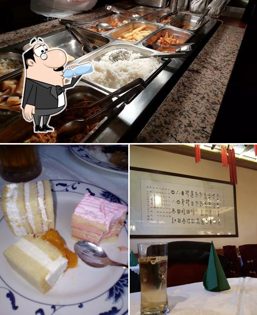 Take a look at the photo displaying drink and food at Chinarestaurant Evergreen