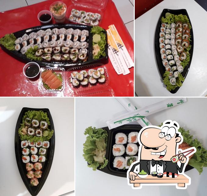 Rolos de sushi são servidos no Rei dos sushi