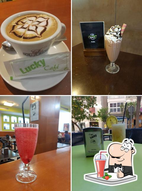 Enjoy a beverage at Café Lucky