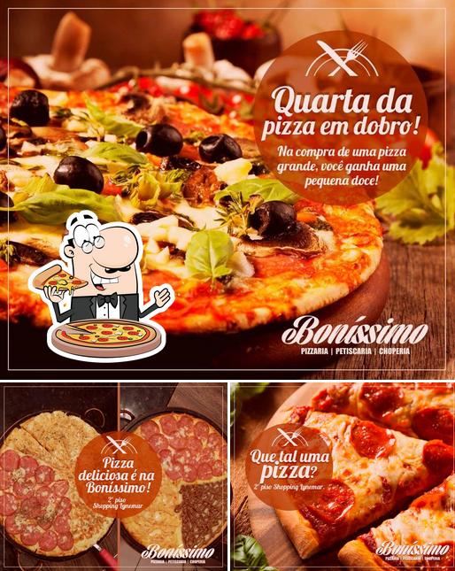 Experimente pizza no Boníssimo Pizzaria e Petiscaria